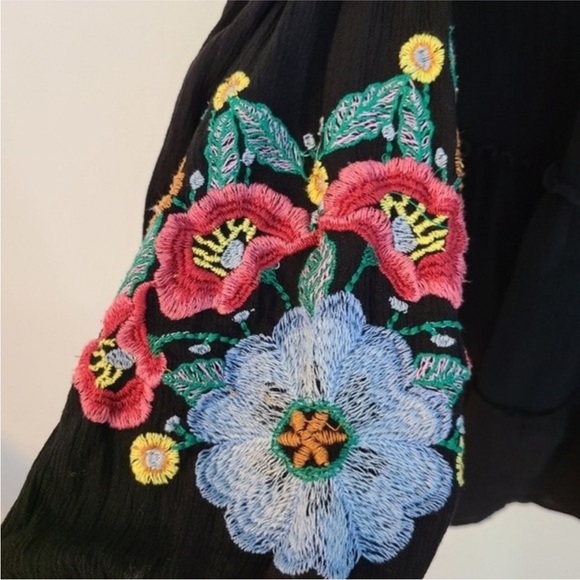 Free People NWOT size S/P long sleeve black tiered dress with keyhole front tie - Picture 8 of 12